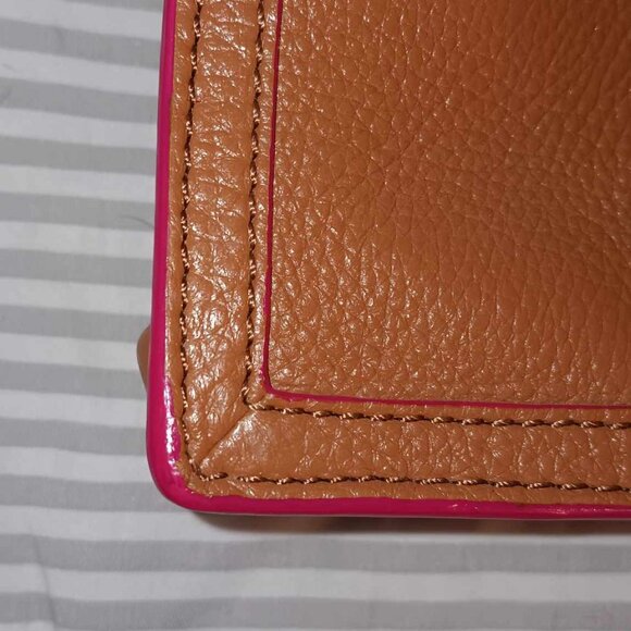 Tory Burch Tan Crossbody Purse w/ Pink Trim - Picture 2 of 4